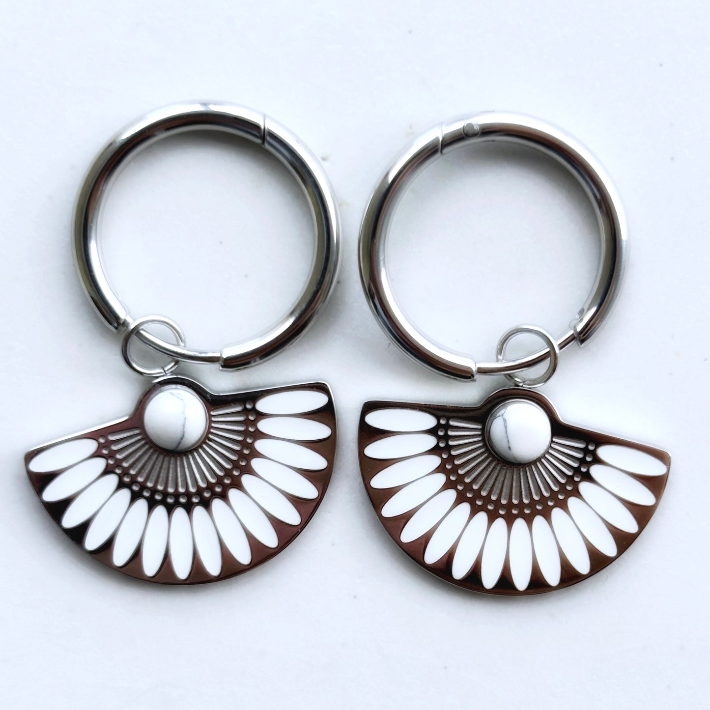 Enamel Fan-Shaped Hoop Earrings
