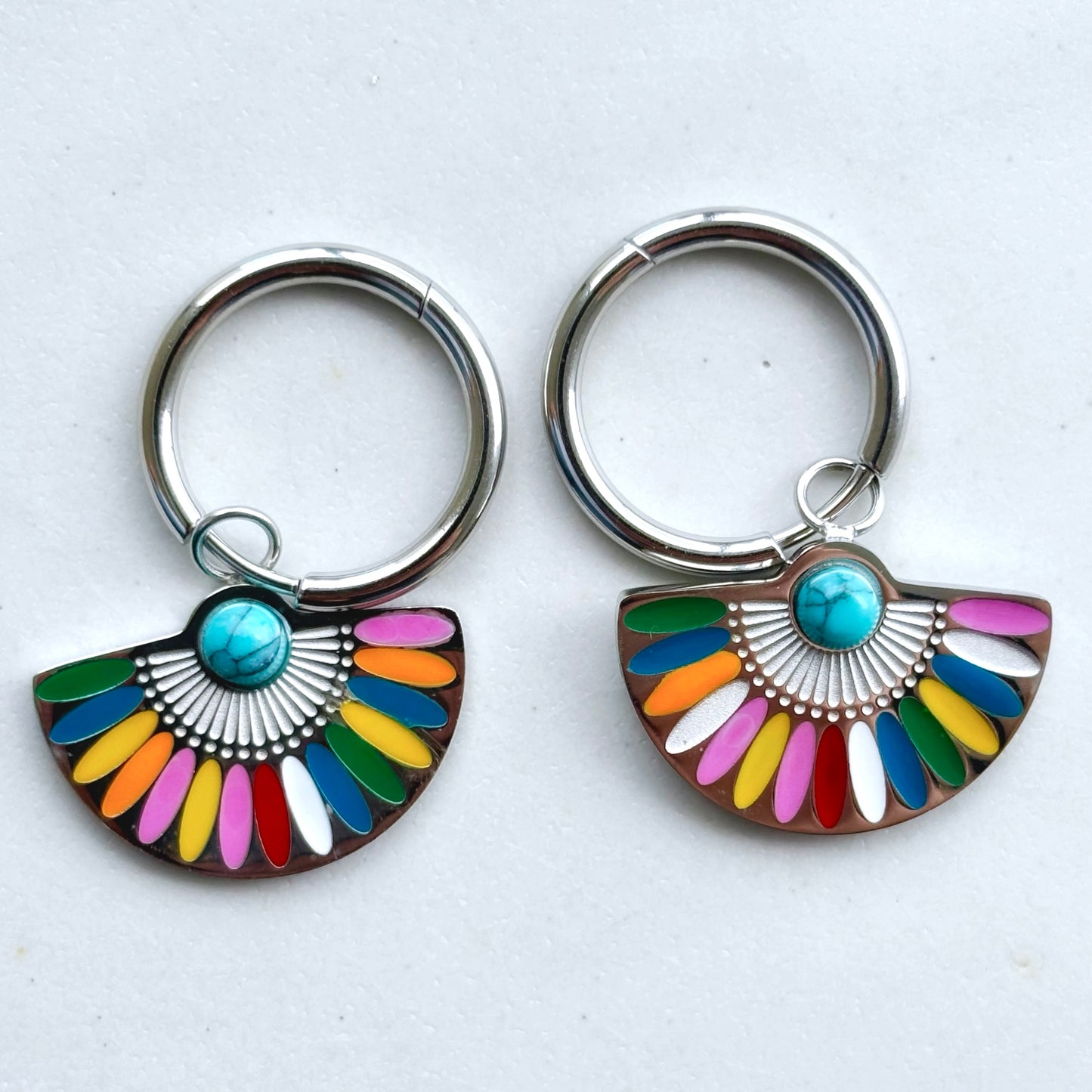Enamel Fan-Shaped Hoop Earrings