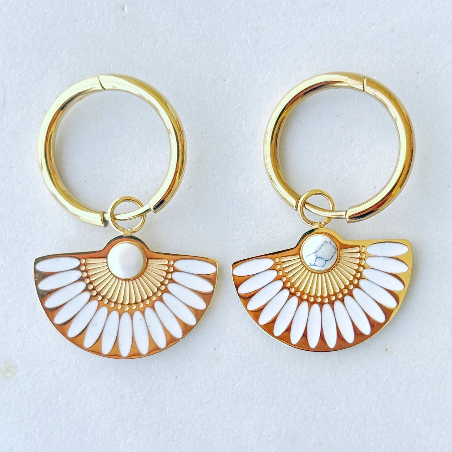 Enamel Fan-Shaped Hoop Earrings