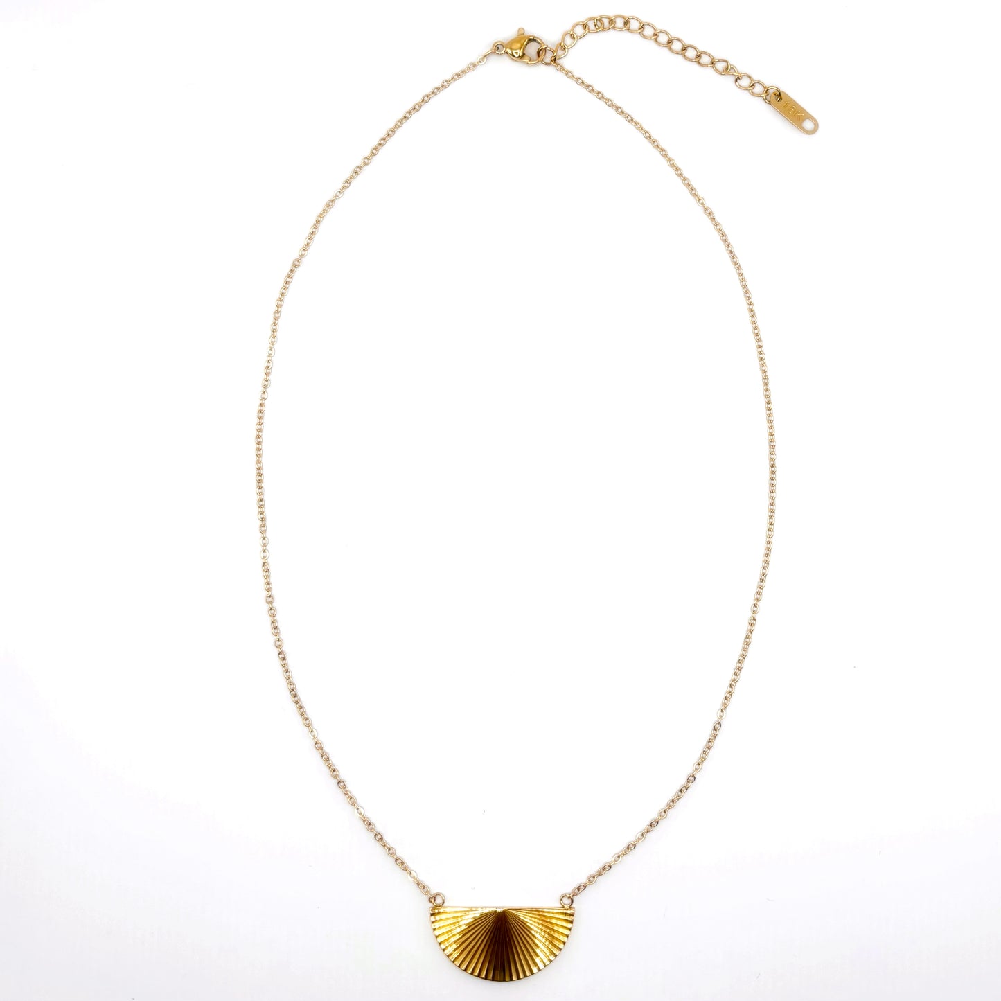 Sunburst High Polish Geometric Half Moon Necklace